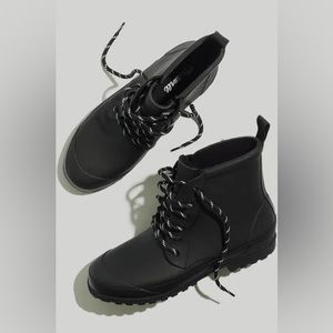 Madewell The Lace-Up Lug Sole Black Rubber Rain Boot Size 8
